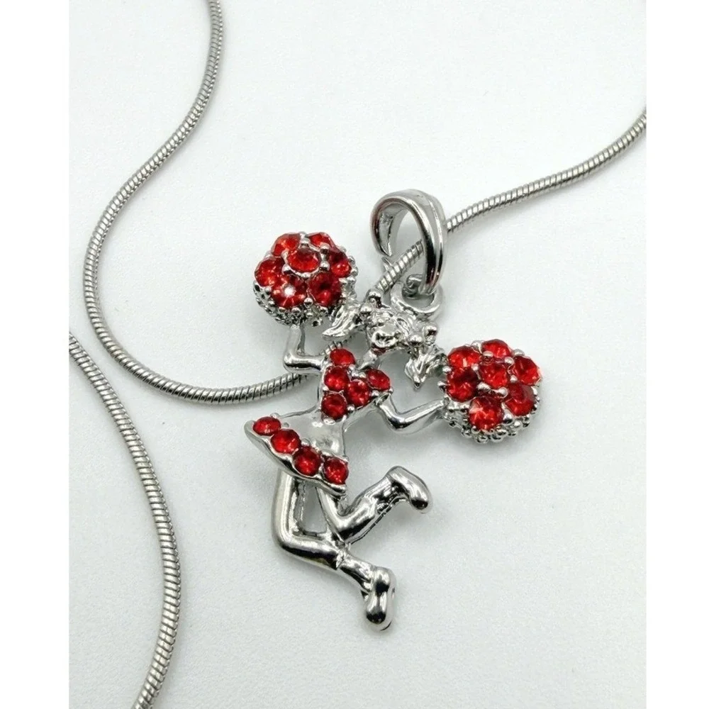 NEW Red Cheerleader Charm Necklace Articulated Rhinestone Spirit Gift‎